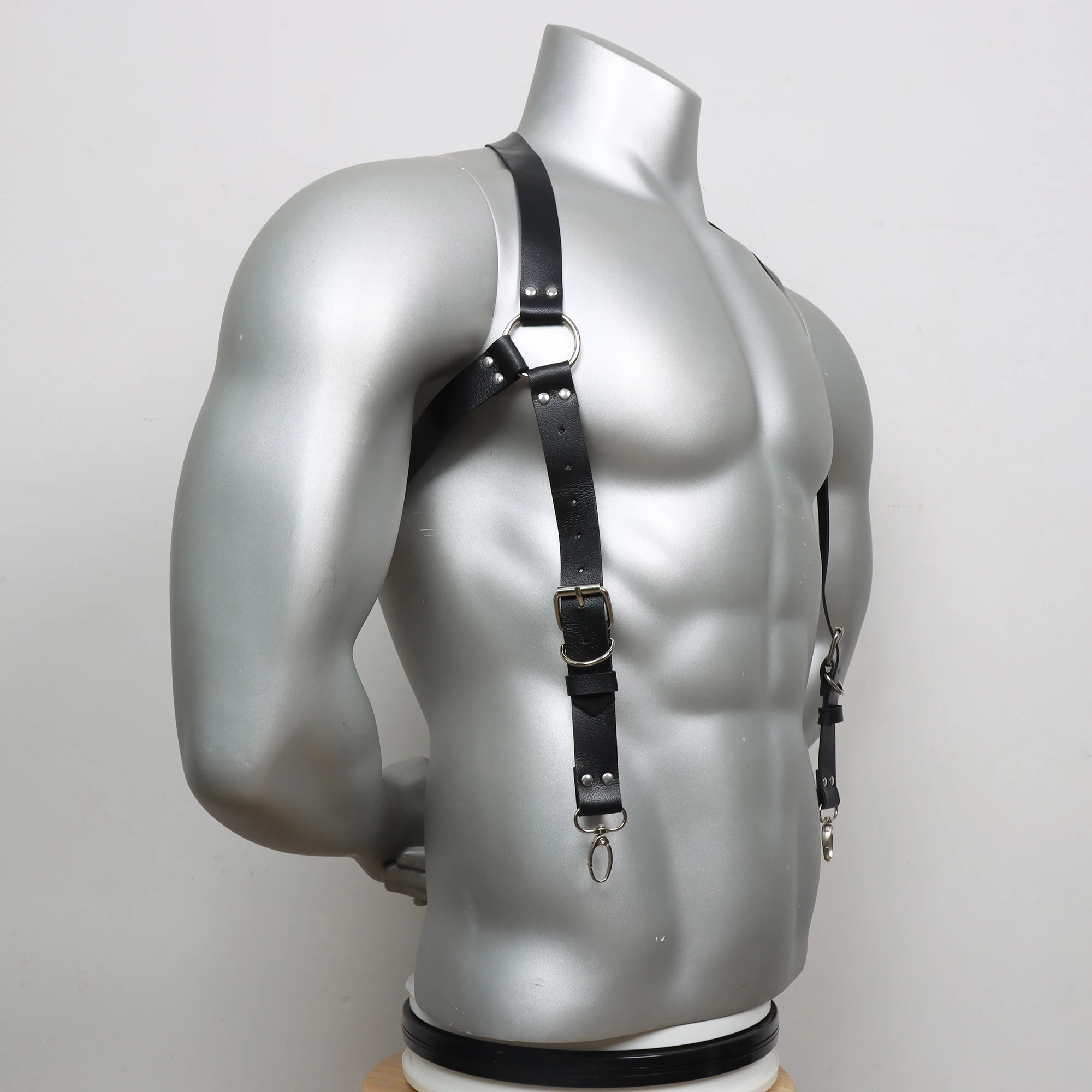 Men's seat belt set, adjustable artificial Faux Leather buckle shoulder armor seat belt, steampunk belt, wedding punk harness