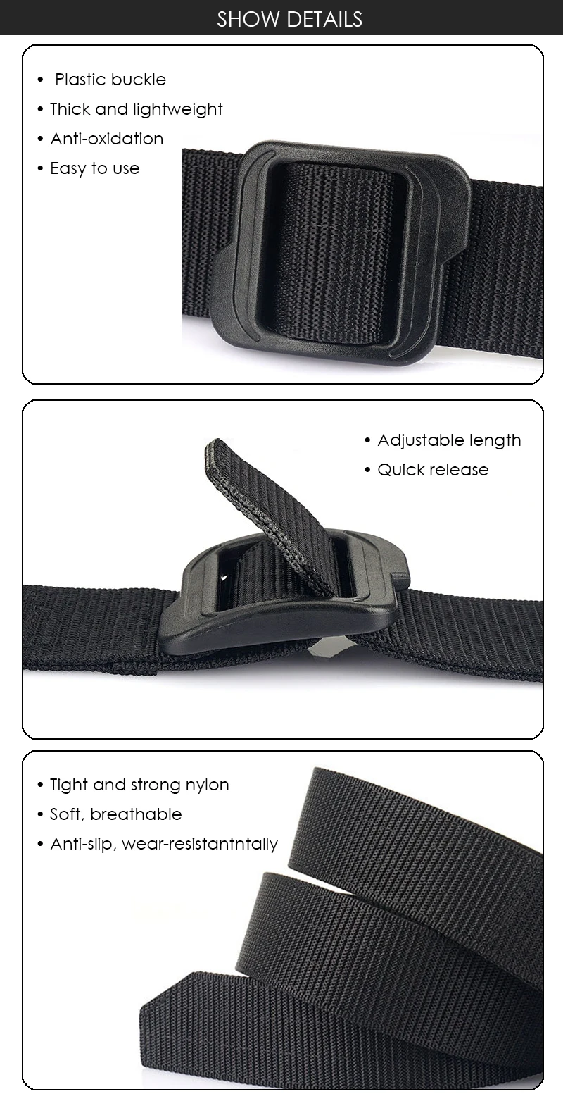 VATLTY Metal-Free Travel Belt for Men Plastic Buckle Tight Real Nylon Casual Belt Adjustable Work Belt Male No Metal Girdle