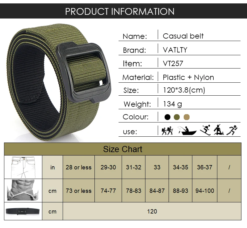 VATLTY Metal-Free Travel Belt for Men Plastic Buckle Tight Real Nylon Casual Belt Adjustable Work Belt Male No Metal Girdle