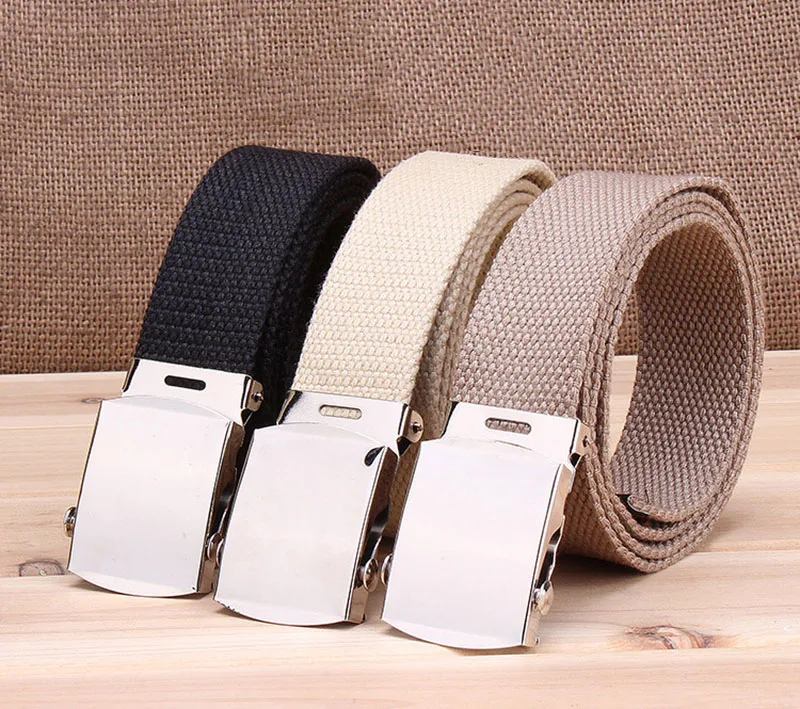 Fashion Men Belt Trend Weaving Canvas Alloy Smooth Buckle Men and Women Belt Casual Simple Sport Cowboy Belt Men