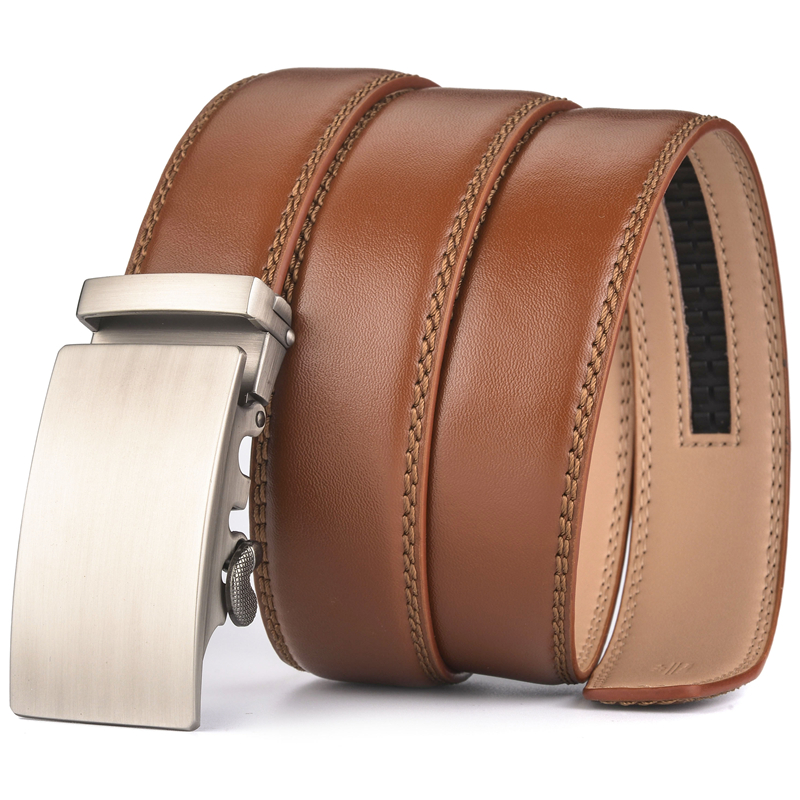 Plyesxale Brown Leather Belt Men 2026 Automatic Buckle Mens Belt For Jeans Vintage Style Mens Belts Luxury Ceinture Homme B9