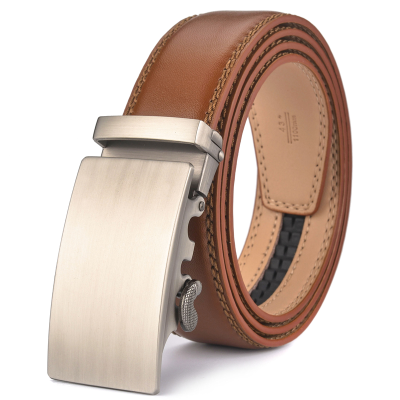 Plyesxale Brown Leather Belt Men 2026 Automatic Buckle Mens Belt For Jeans Vintage Style Mens Belts Luxury Ceinture Homme B9
