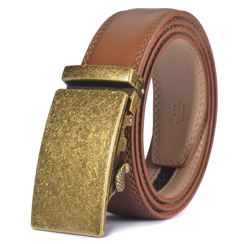 Plyesxale Brown Leather Belt Men 2026 Automatic Buckle Mens Belt For Jeans Vintage Style Mens Belts Luxury Ceinture Homme B9