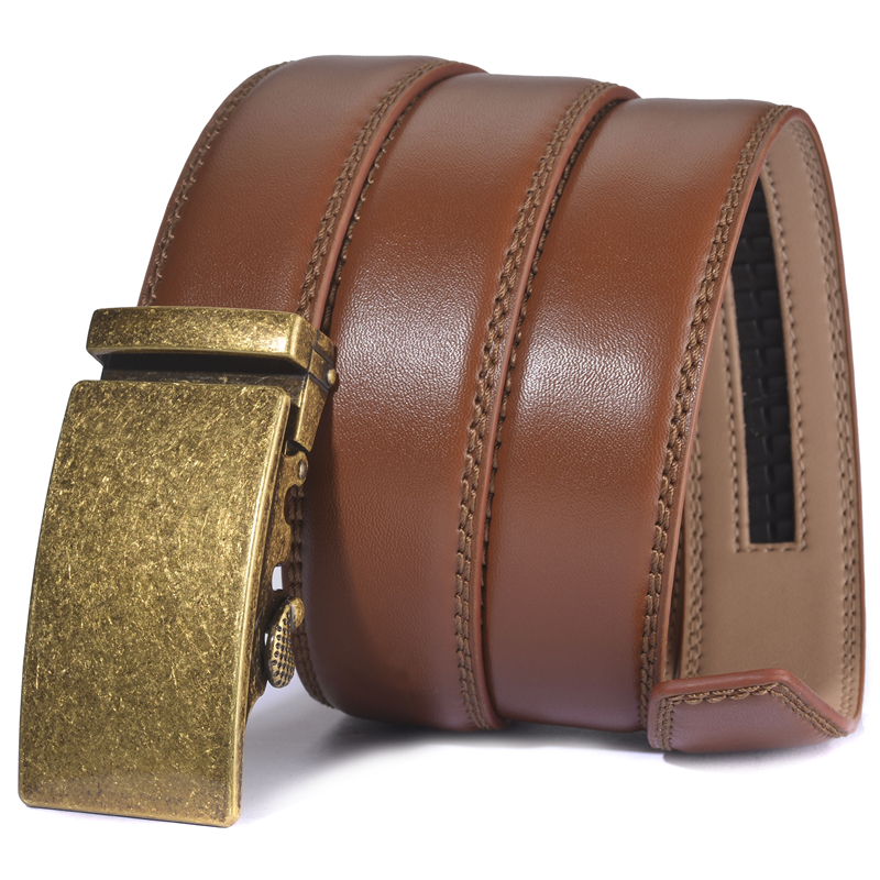 Plyesxale Brown Leather Belt Men 2026 Automatic Buckle Mens Belt For Jeans Vintage Style Mens Belts Luxury Ceinture Homme B9