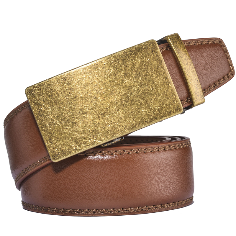 Plyesxale Brown Leather Belt Men 2026 Automatic Buckle Mens Belt For Jeans Vintage Style Mens Belts Luxury Ceinture Homme B9
