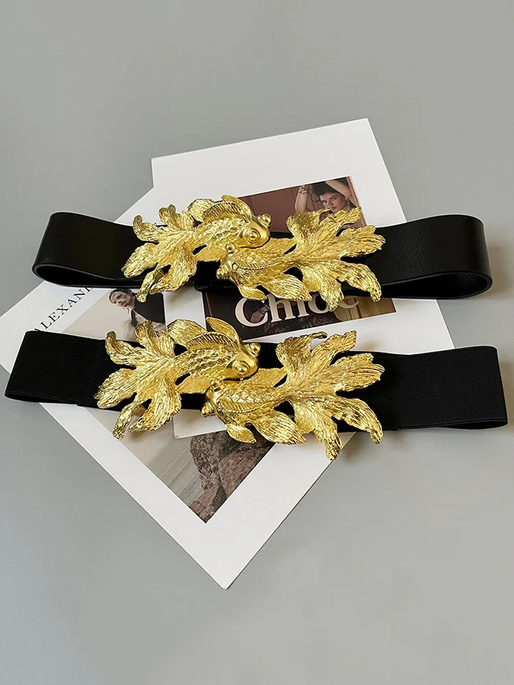LANMREM Design Retro Goldfish Women PU Metal Buckle Belts Adjustable All-match Fashion Tide High Street 2025 New Arrival 2YA108