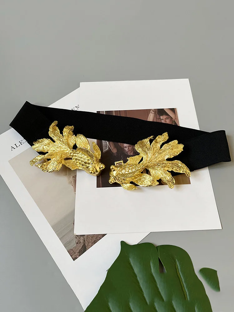 LANMREM Design Retro Goldfish Women PU Metal Buckle Belts Adjustable All-match Fashion Tide High Street 2025 New Arrival 2YA108