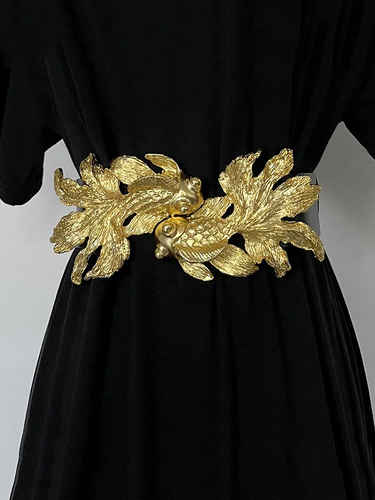 LANMREM Design Retro Goldfish Women PU Metal Buckle Belts Adjustable All-match Fashion Tide High Street 2025 New Arrival 2YA108