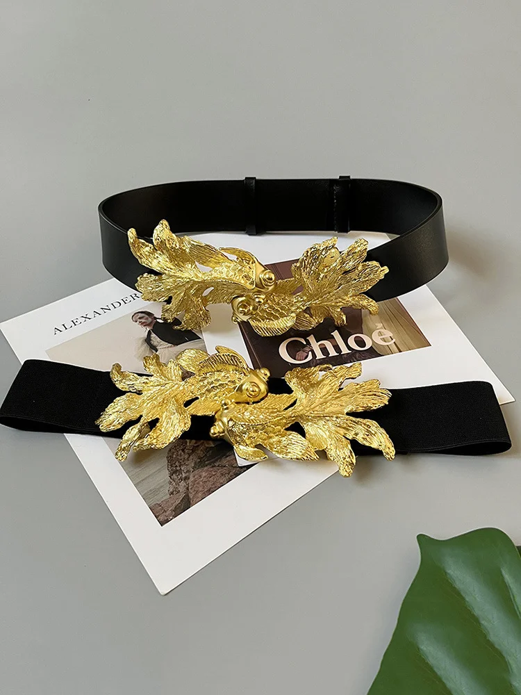 LANMREM Design Retro Goldfish Women PU Metal Buckle Belts Adjustable All-match Fashion Tide High Street 2025 New Arrival 2YA108