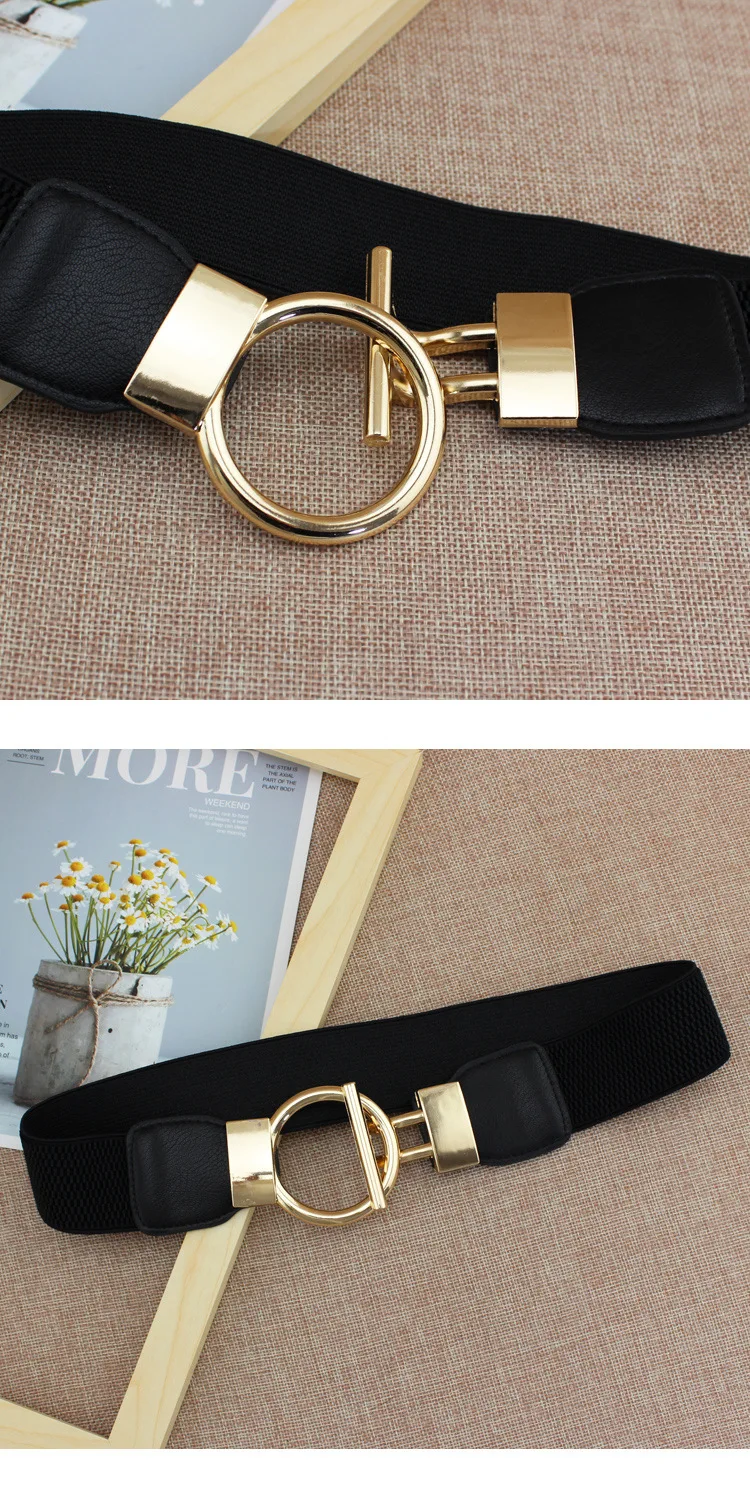 Fashion Dress Belts for Women Simple Waist Elastic Ladies Band Round Buckle Decoration Coat Sweater Party Belt Girdle Belt Gift