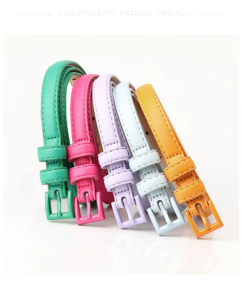 1piece 1.5x101cm Candy Color Thin Belt for Dress Sweater Jean Fashion Solid Color Faux Leather Female Belt