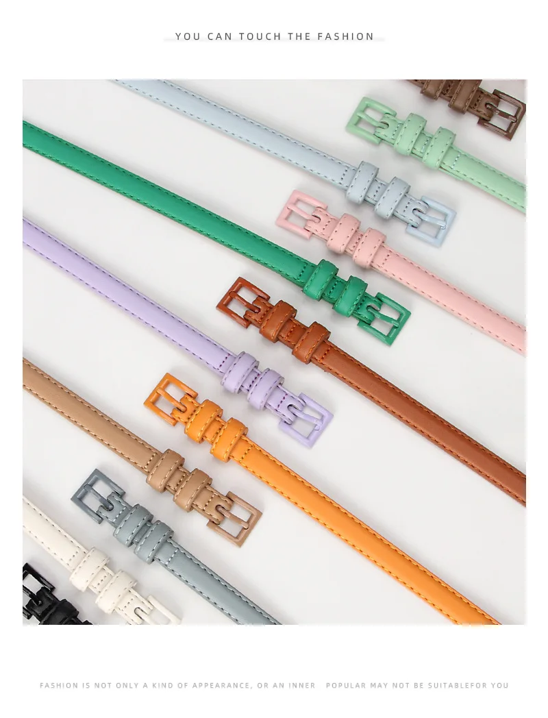 1piece 1.5x101cm Candy Color Thin Belt for Dress Sweater Jean Fashion Solid Color Faux Leather Female Belt