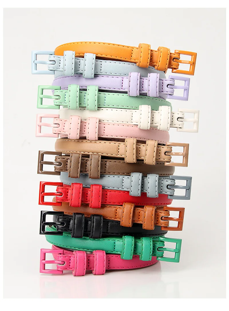 1piece 1.5x101cm Candy Color Thin Belt for Dress Sweater Jean Fashion Solid Color Faux Leather Female Belt