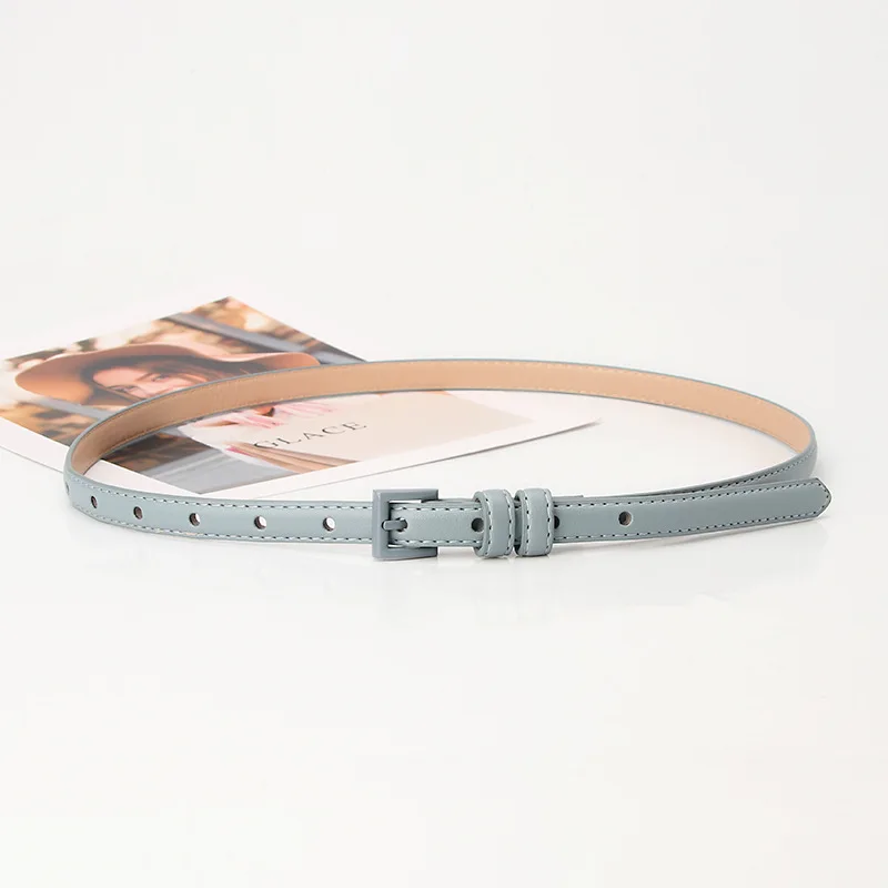1.5x101cm Candy Color PU Leather Women Skinny Leather Belt Thin Waist Jeans Belt for Pants Fashion Metal in Pin Buckle Belt