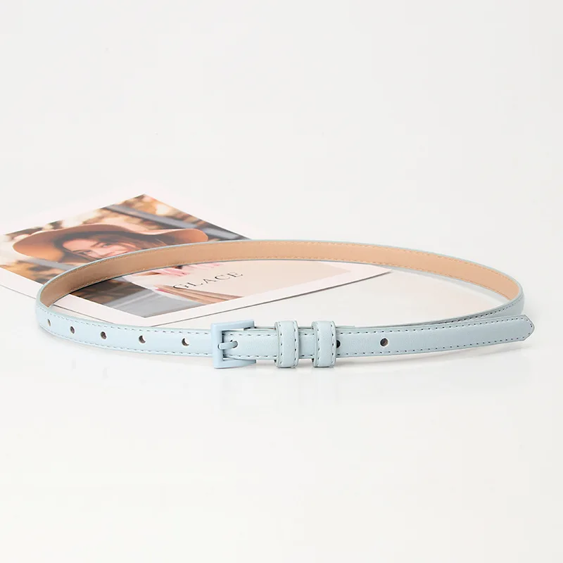 1.5x101cm Candy Color PU Leather Women Skinny Leather Belt Thin Waist Jeans Belt for Pants Fashion Metal in Pin Buckle Belt