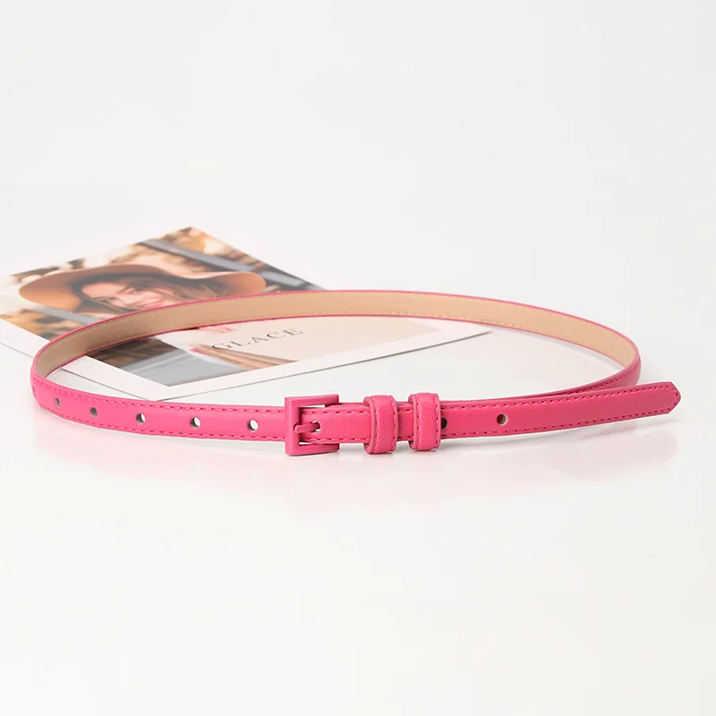 1.5x101cm Candy Color PU Leather Women Skinny Leather Belt Thin Waist Jeans Belt for Pants Fashion Metal in Pin Buckle Belt