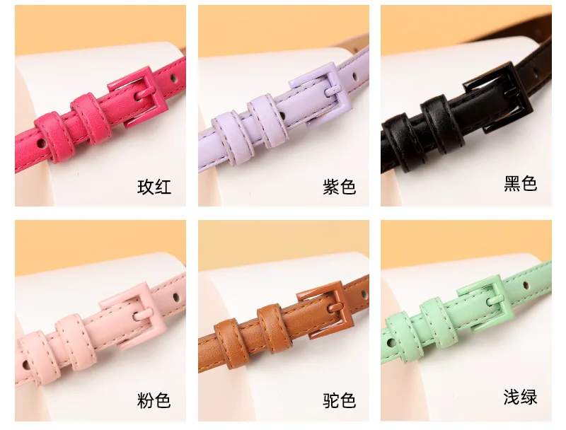 1.5x101cm Candy Color PU Leather Women Skinny Leather Belt Thin Waist Jeans Belt for Pants Fashion Metal in Pin Buckle Belt