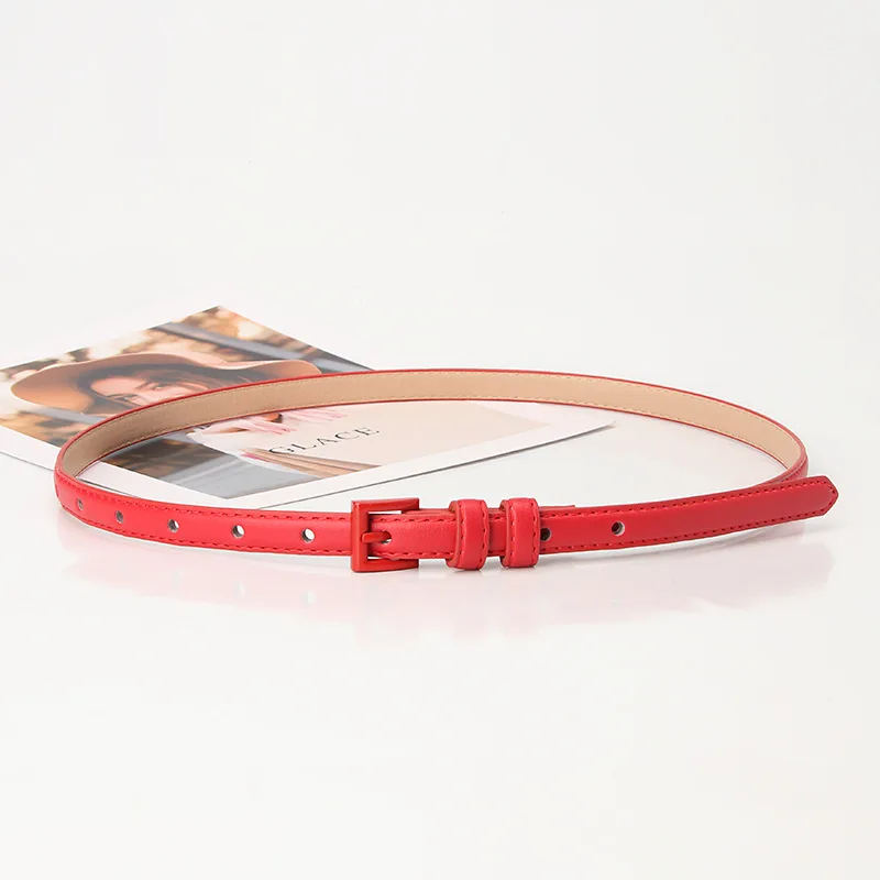 1.5x101cm Candy Color PU Leather Women Skinny Leather Belt Thin Waist Jeans Belt for Pants Fashion Metal in Pin Buckle Belt