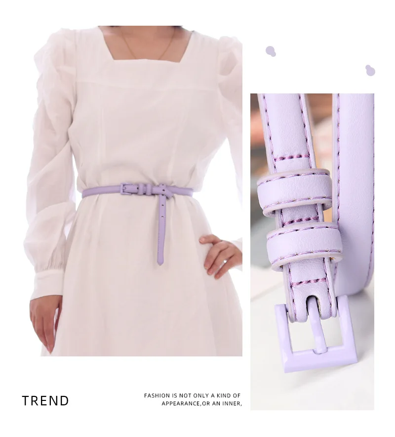 1.5x101cm Candy Color PU Leather Women Skinny Leather Belt Thin Waist Jeans Belt for Pants Fashion Metal in Pin Buckle Belt