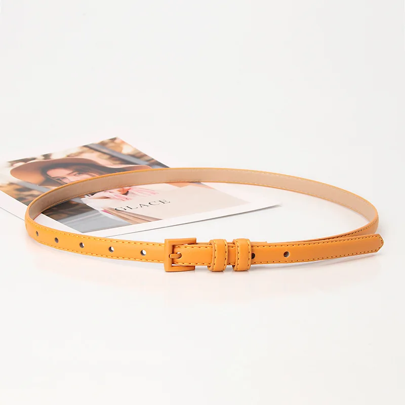 1.5x101cm Candy Color PU Leather Women Skinny Leather Belt Thin Waist Jeans Belt for Pants Fashion Metal in Pin Buckle Belt