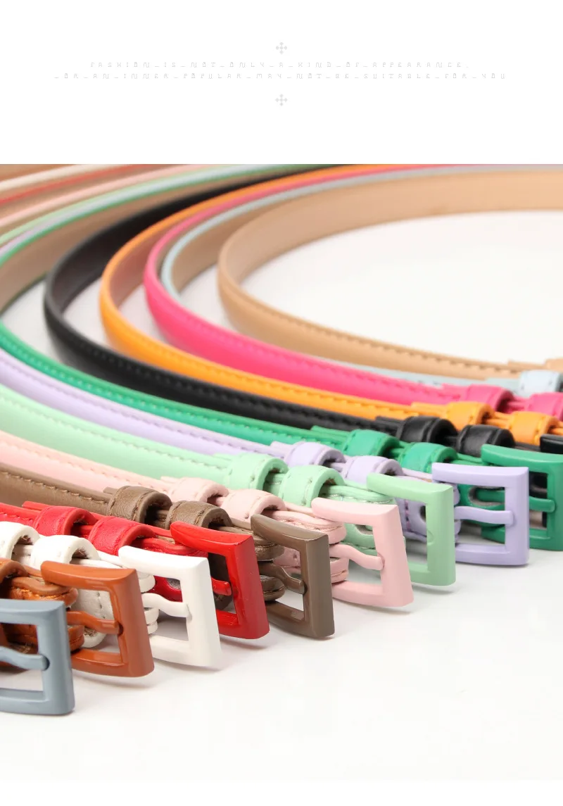 1.5x101cm Candy Color PU Leather Women Skinny Leather Belt Thin Waist Jeans Belt for Pants Fashion Metal in Pin Buckle Belt
