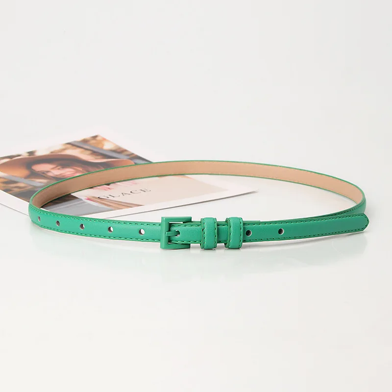 1.5x101cm Candy Color PU Leather Women Skinny Leather Belt Thin Waist Jeans Belt for Pants Fashion Metal in Pin Buckle Belt