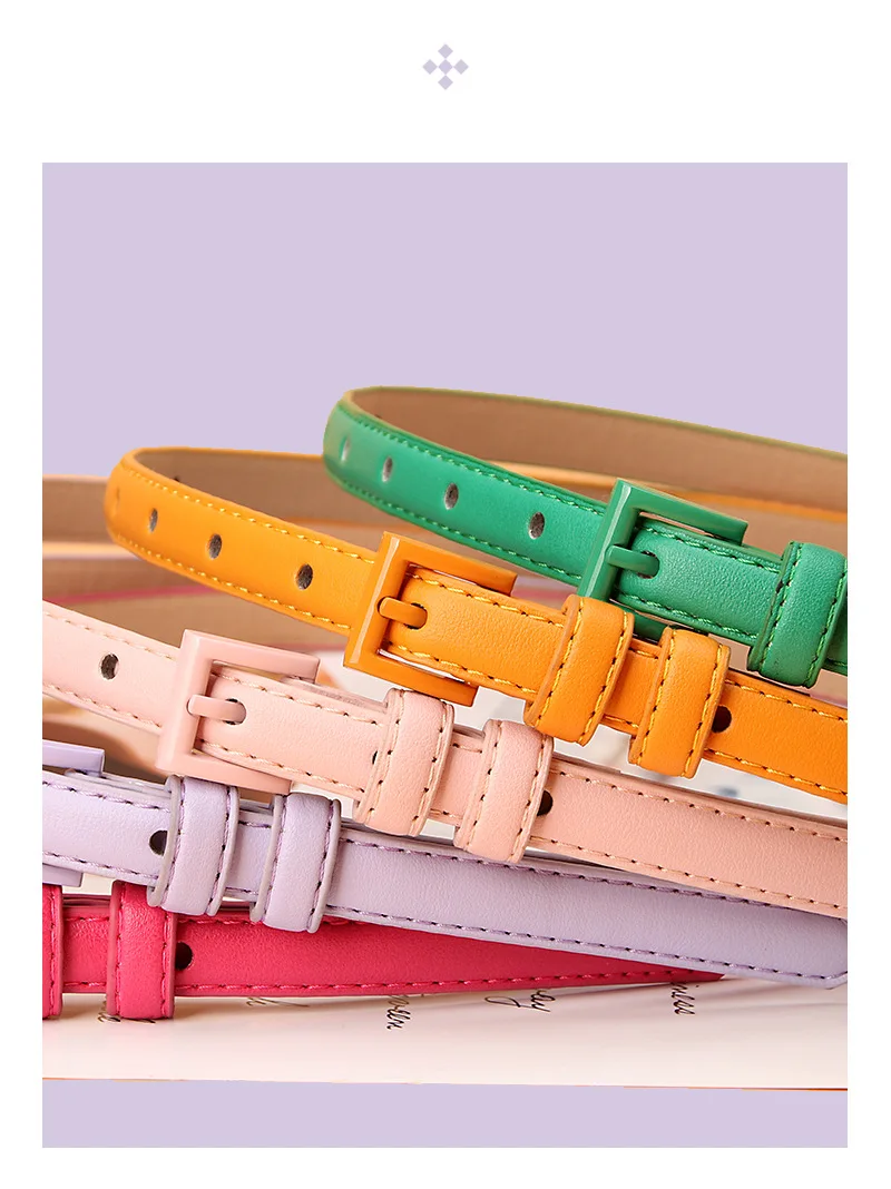1.5x101cm Candy Color PU Leather Women Skinny Leather Belt Thin Waist Jeans Belt for Pants Fashion Metal in Pin Buckle Belt