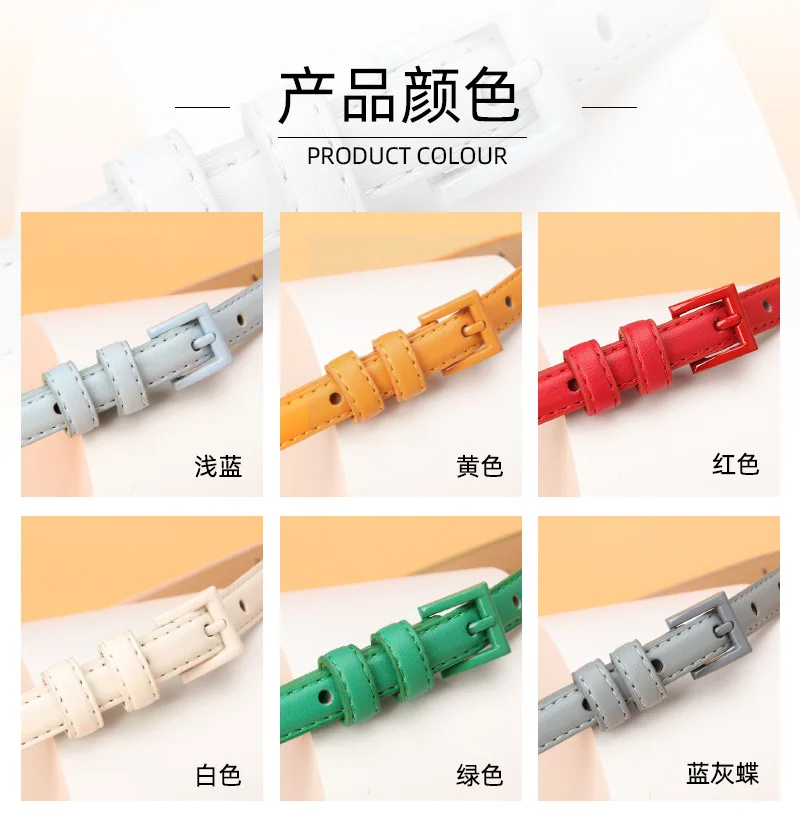 1.5x101cm Candy Color PU Leather Women Skinny Leather Belt Thin Waist Jeans Belt for Pants Fashion Metal in Pin Buckle Belt