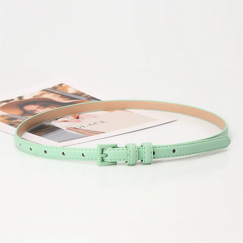 1.5x101cm Candy Color PU Leather Women Skinny Leather Belt Thin Waist Jeans Belt for Pants Fashion Metal in Pin Buckle Belt