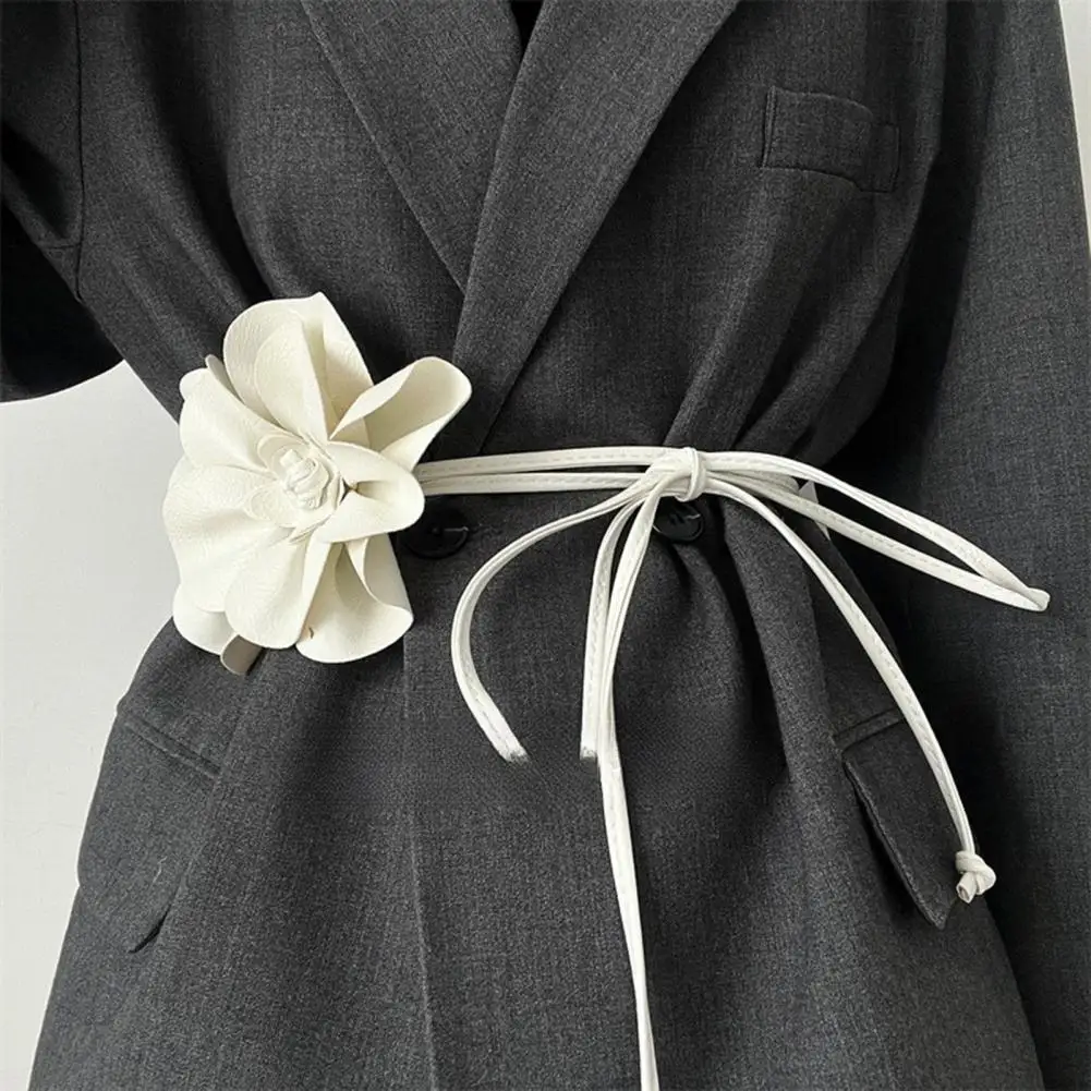 Boho Flower Waist Belt for Women Girls Floral Faux Leather Rope Waist Band Wedding Dress Thin Waistband Fashion Clothes Decor