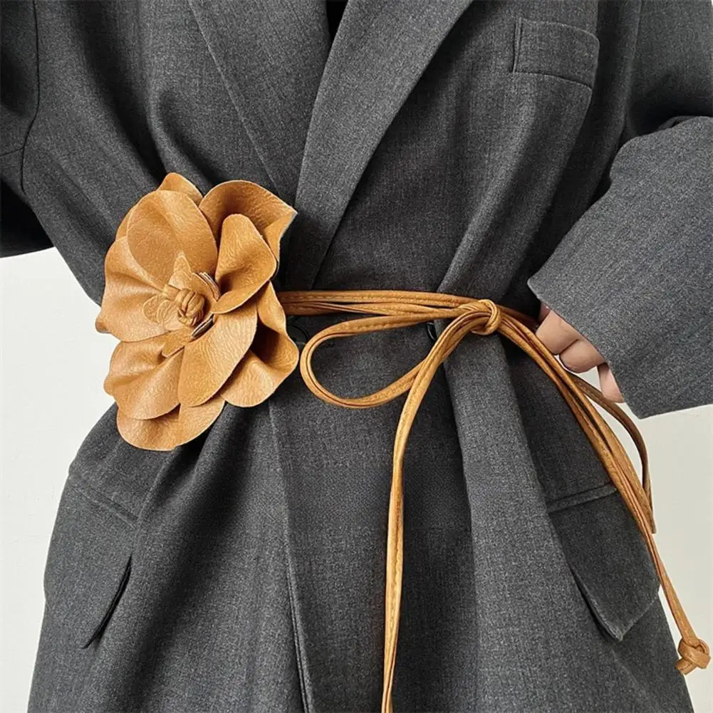 Boho Flower Waist Belt for Women Girls Floral Faux Leather Rope Waist Band Wedding Dress Thin Waistband Fashion Clothes Decor