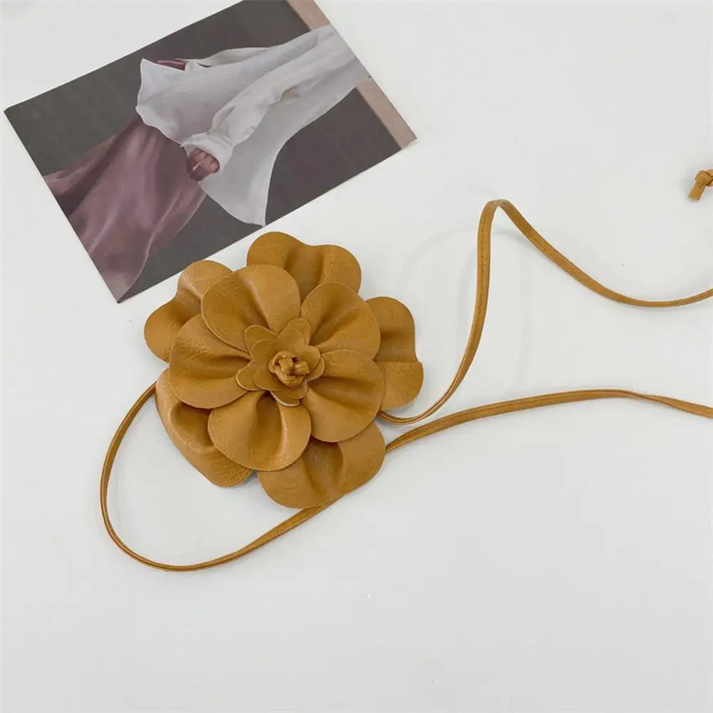 Boho Flower Waist Belt for Women Girls Floral Faux Leather Rope Waist Band Wedding Dress Thin Waistband Fashion Clothes Decor
