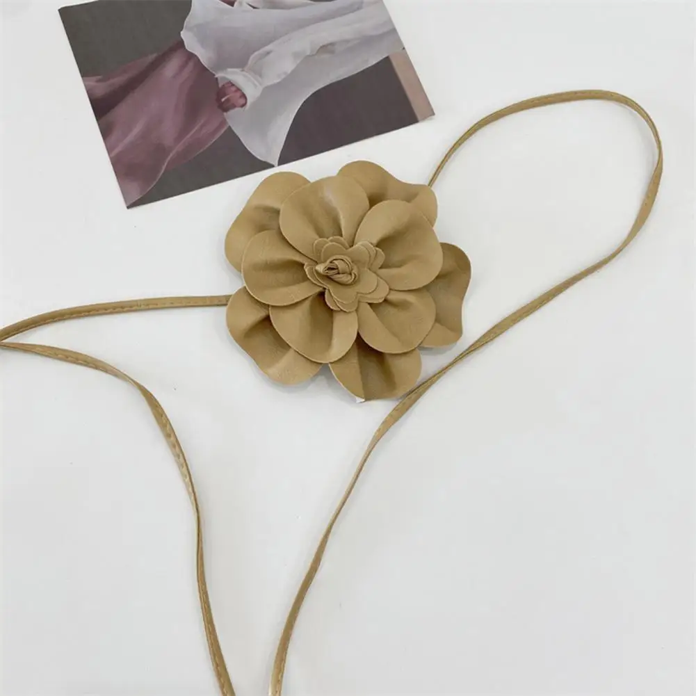 Boho Flower Waist Belt for Women Girls Floral Faux Leather Rope Waist Band Wedding Dress Thin Waistband Fashion Clothes Decor