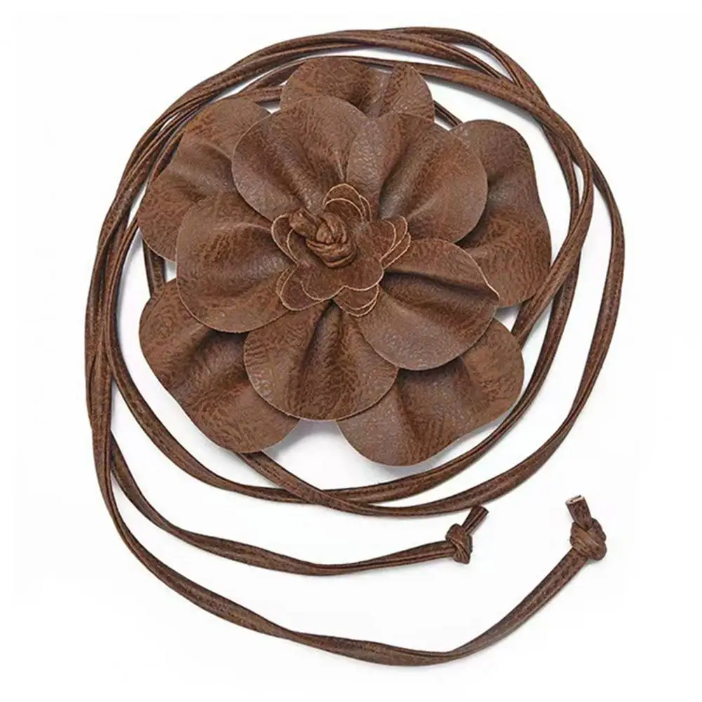 Boho Flower Waist Belt for Women Girls Floral Faux Leather Rope Waist Band Wedding Dress Thin Waistband Fashion Clothes Decor