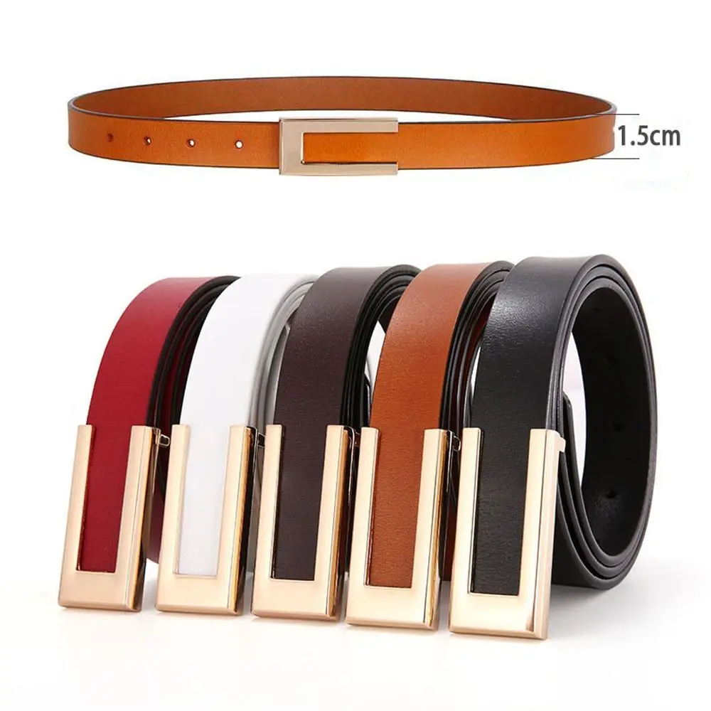 Waist Decoration Versatile Leather Belt Luxury Design Women Metal Slide Buckle Belt Trouser Dress Belts