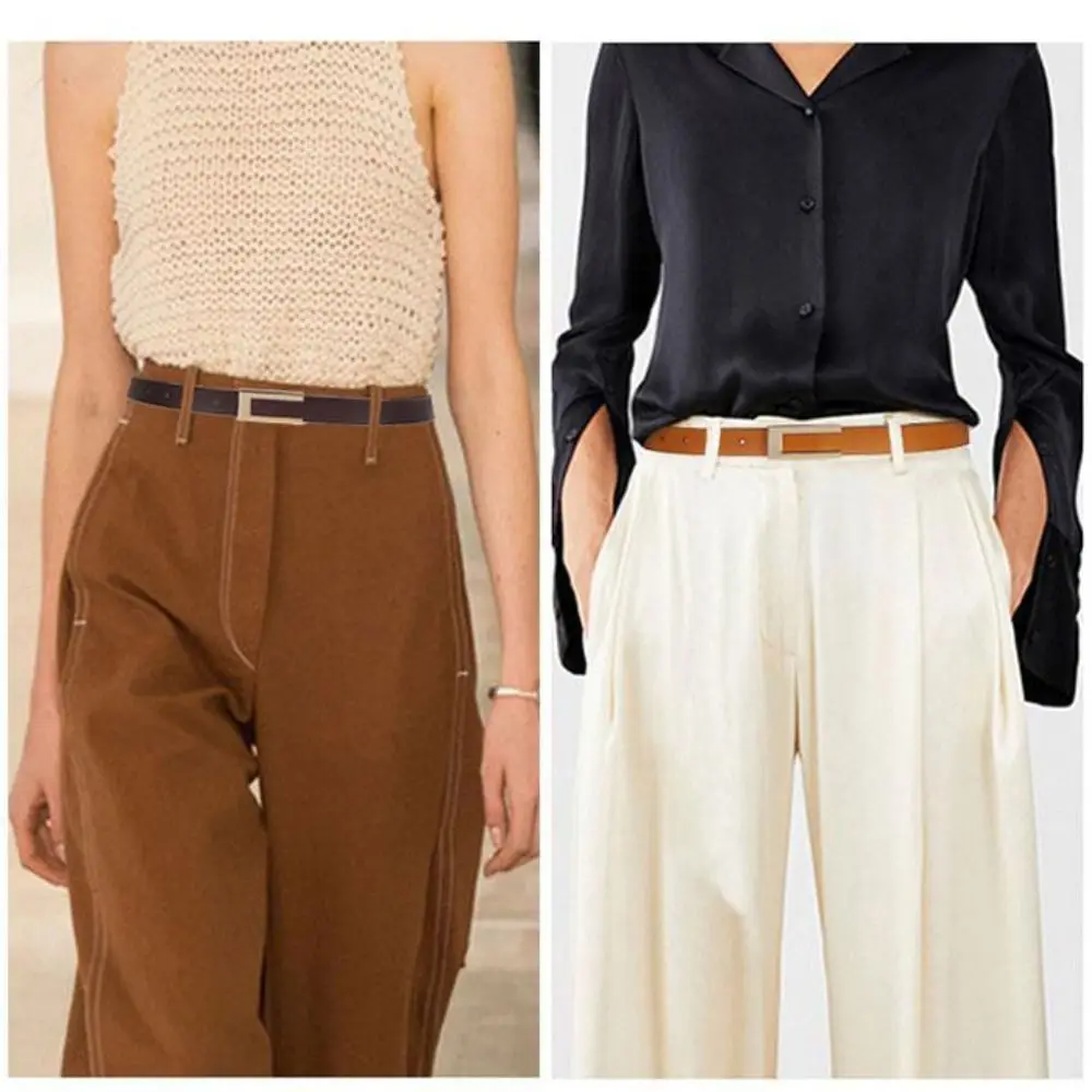 Waist Decoration Versatile Leather Belt Luxury Design Women Metal Slide Buckle Belt Trouser Dress Belts