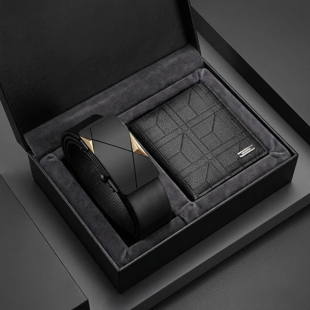 2pcs Simple and Fashionable Men's Belt Wallet Set High Quality Men's Business Belt Accessories Trendy Men's Birthday Gift