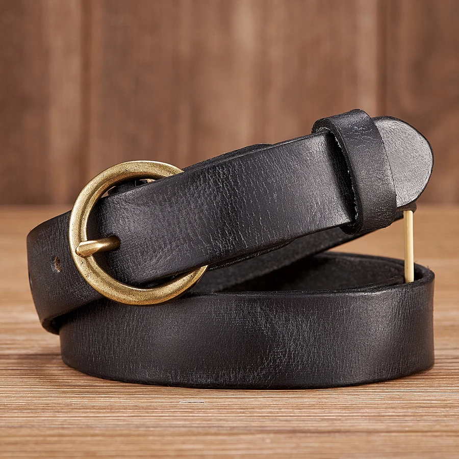 2.5CM Ladies Pure Cowhide Copper Buckle Genuine Leather Casual Jeans Thin Belt Women High Quality Retro Luxury Female Strap Girl
