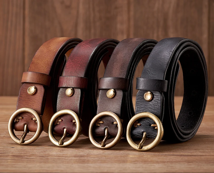 2.5CM Ladies Pure Cowhide Copper Buckle Genuine Leather Casual Jeans Thin Belt Women High Quality Retro Luxury Female Strap Girl