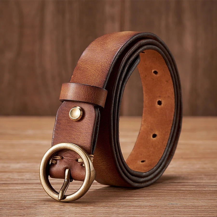 2.5CM Ladies Pure Cowhide Copper Buckle Genuine Leather Casual Jeans Thin Belt Women High Quality Retro Luxury Female Strap Girl