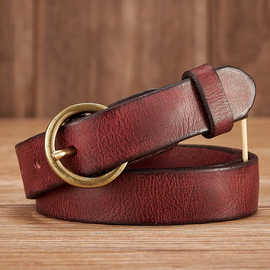 2.5CM Ladies Pure Cowhide Copper Buckle Genuine Leather Casual Jeans Thin Belt Women High Quality Retro Luxury Female Strap Girl
