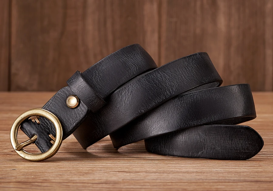 2.5CM Ladies Pure Cowhide Copper Buckle Genuine Leather Casual Jeans Thin Belt Women High Quality Retro Luxury Female Strap Girl