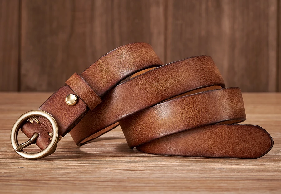 2.5CM Ladies Pure Cowhide Copper Buckle Genuine Leather Casual Jeans Thin Belt Women High Quality Retro Luxury Female Strap Girl