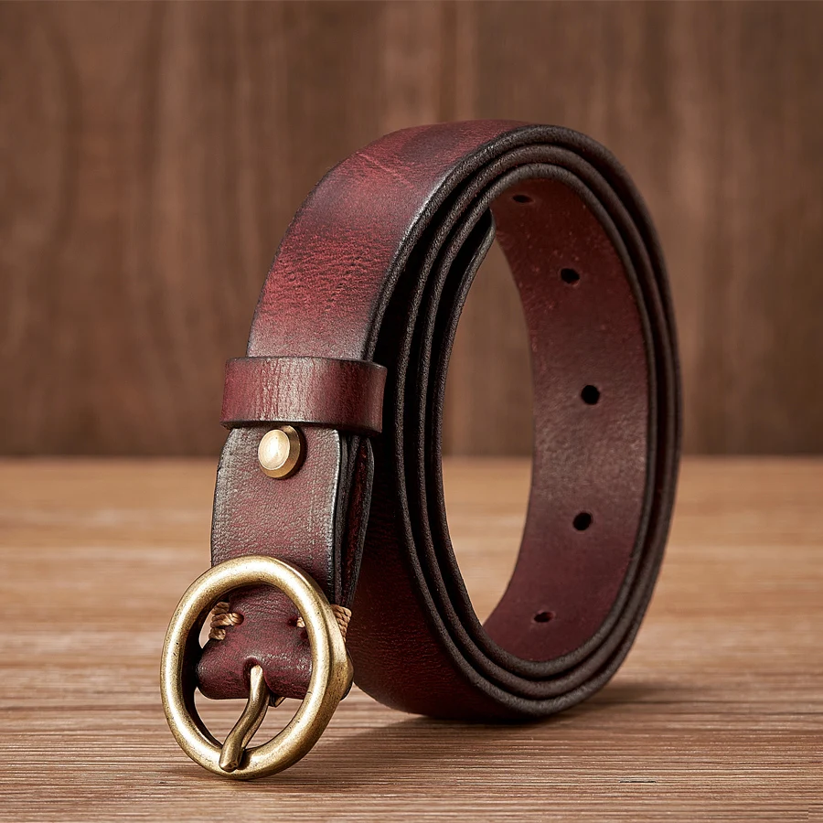 2.5CM Ladies Pure Cowhide Copper Buckle Genuine Leather Casual Jeans Thin Belt Women High Quality Retro Luxury Female Strap Girl