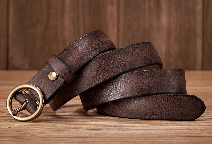 2.5CM Ladies Pure Cowhide Copper Buckle Genuine Leather Casual Jeans Thin Belt Women High Quality Retro Luxury Female Strap Girl