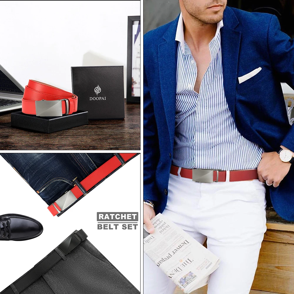 CHAOREN Brand Leather Belts for Men 115cm-135cm Automatic Belt with Ratchet Strap Top Quality Belts Luxury Belts for Men