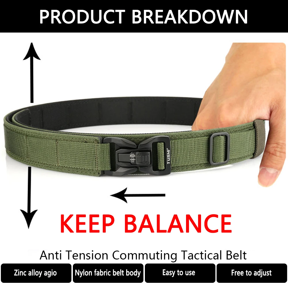 TUSHI New Military Belt for Men Sturdy Nylon Metal Automatic Buckle Police Duty Belt Tactical Outdoor Girdle IPSC Accessories