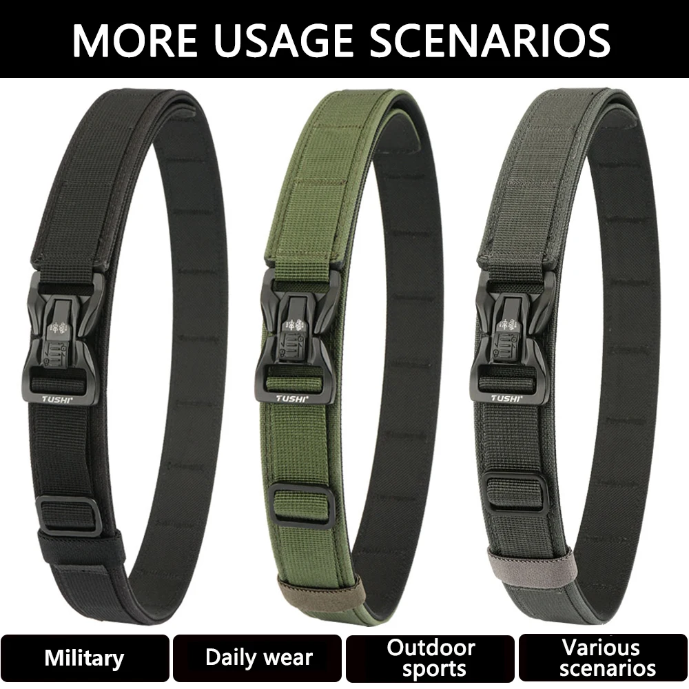 TUSHI New Military Belt for Men Sturdy Nylon Metal Automatic Buckle Police Duty Belt Tactical Outdoor Girdle IPSC Accessories
