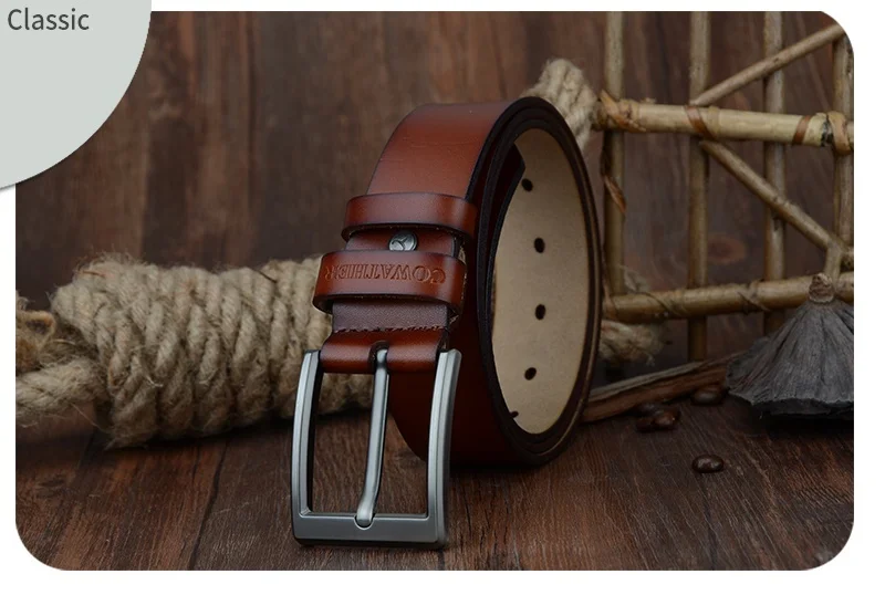 COWATHER 2021 men belt cow genuine leather luxury strap male belts for men new fashion classic vintage pin buckle dropshipping