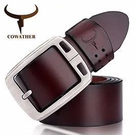 COWATHER 2021 men belt cow genuine leather luxury strap male belts for men new fashion classic vintage pin buckle dropshipping